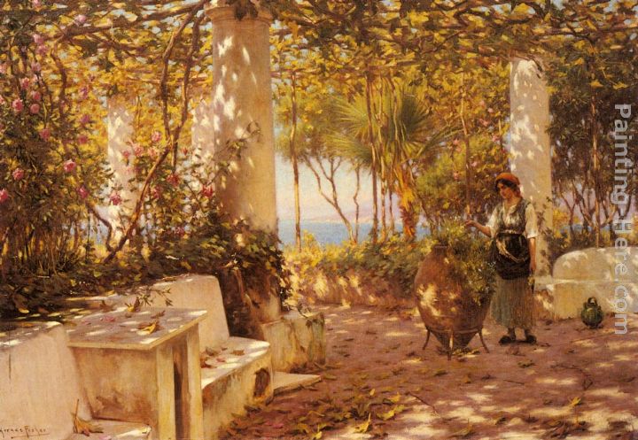 A Peasant Girl on a Sunlit Veranda painting - Horace Fisher A Peasant Girl on a Sunlit Veranda art painting